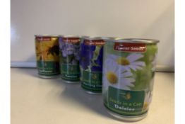 96 x NEW SEEDS IN A CAN - FLOWER SEED TINS IN A ASSORTMENT