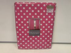 14 X NEW SEALED SETS OF THE ELEGANCE COLLECTION POLKA DOT PINK TAPE CURTAINS. SIZE: 46 x 54 INCH