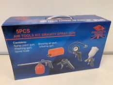 5 X BRAND NEW BOXED 5 PIECE AIR TOOLS KIT GRAVITY SPRAY GUNS