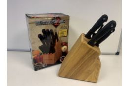 12 X BRAND NEW MASTER CUT 2 LIMITED BONUS PACK KNIFE BLOCK INCLUDING 16 SLOT HARDWOOD DISPLAY BLOCK,