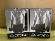 20 X BRAND NEW KAPPA RETAIL PACKAGED BOXER SHORTS (4 X S, 8 X M, 6 X L, 2 X XL) IN 2 BOXES