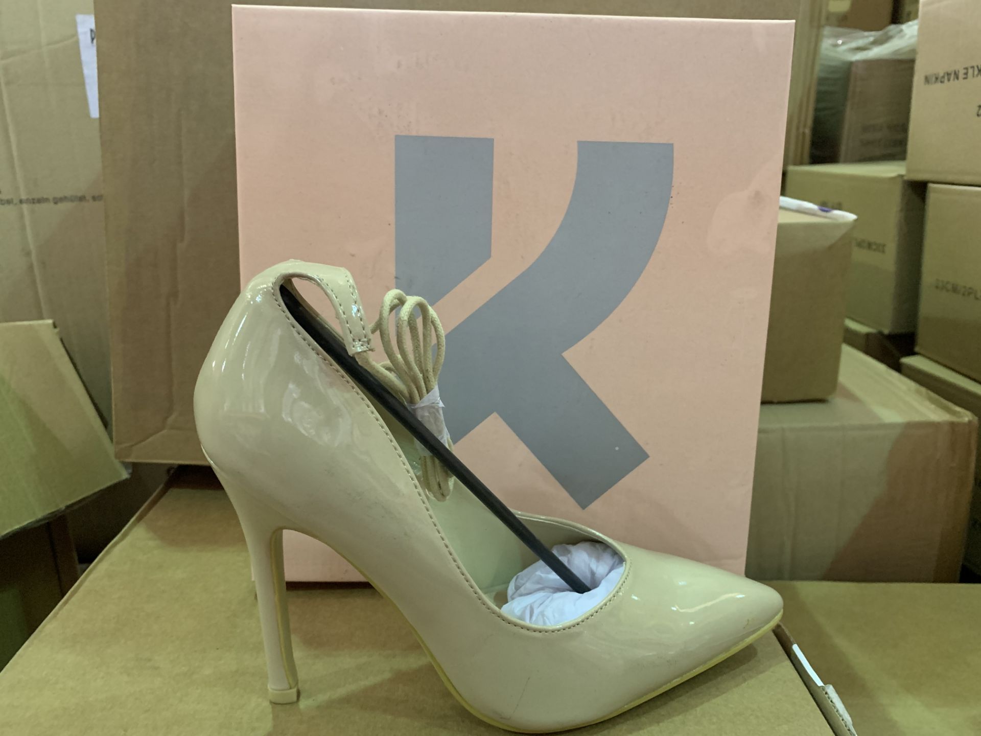 14 X BRAND NEW RETAIL BOXED KOI FOOTWEAR NUDE PATENT HIGH HEEL FASHION SHOES IN RATIO BOX (1 X