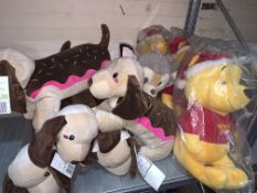 9 X VARIOUS LARGE SOFT TOYS INCLUDING DOG, WINNIE THE POOH ETC