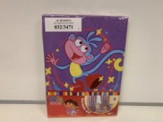 12 X NEW SEALED SETS OF DORA THE EXPLORA CURTAIN SETS. SIZE: 66x54 INCH - COMES COMPLETE WITH