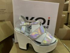 14 X BRAND NEW RETAIL BOXED KOI COUTURE SILVER HOLOGRAM HIGH HEEL FASHION SHOES IN RATIO BOX (1 X