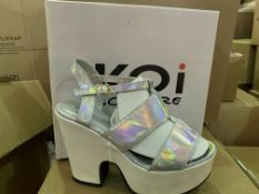 14 X BRAND NEW RETAIL BOXED KOI COUTURE SILVER HOLOGRAM HIGH HEEL FASHION SHOES IN RATIO BOX (1 X