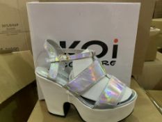 14 X BRAND NEW RETAIL BOXED KOI COUTURE SILVER HOLOGRAM HIGH HEEL FASHION SHOES IN RATIO BOX (1 X