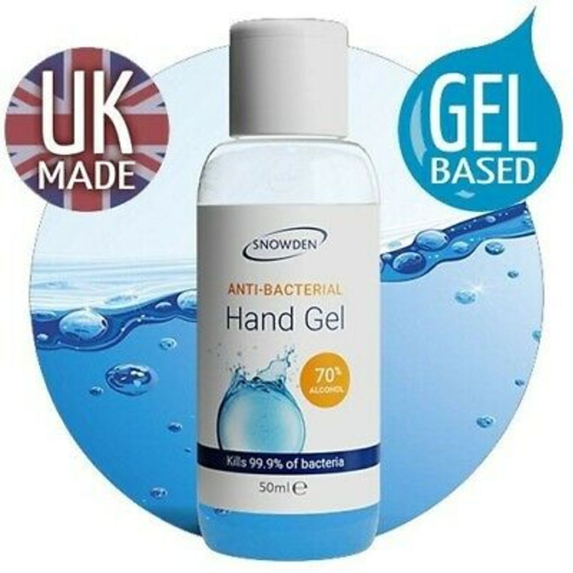 200 X BRAND NEW 50ML SNOWDEN ANTI BACTERIAL HAND GEL 70% ALCOHOL