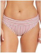 20 X BRAND NEW INDIVIDUALLY PACKAGED FIGLEAVES CASTAWAY FOLD BIKINI BOTTOMS RED/WHITE STRIPE SIZE 16