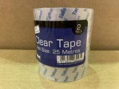 144 X BRAND NEW PACKS OF 2 25 METRE ROLLS OF CLEAR TAPE