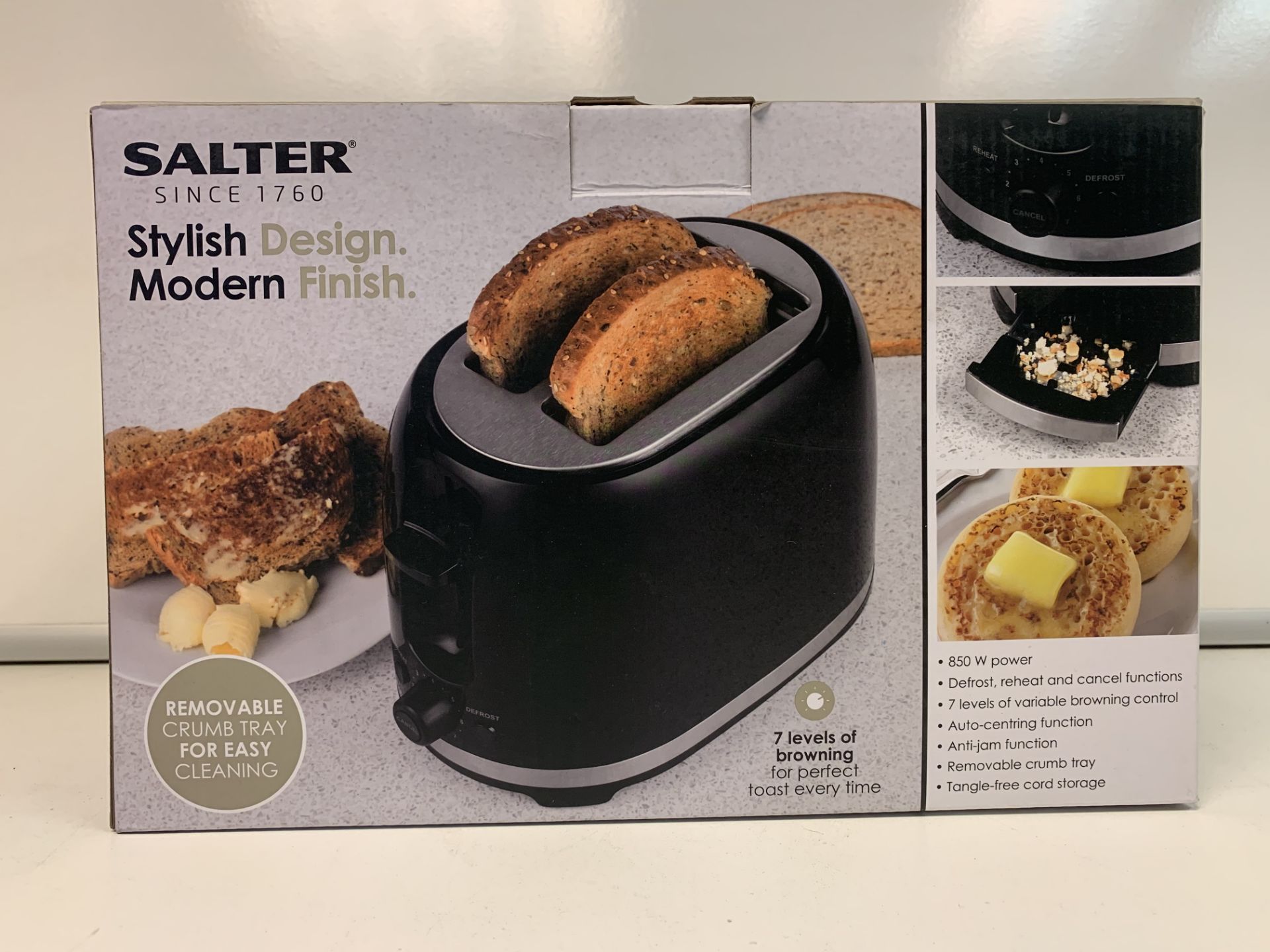 6 X BRAND NEW SALTER DECO 2 SLICE TOASTERS WITH REMOVABLE CRUMB TRAY FOR EASY CLEANING