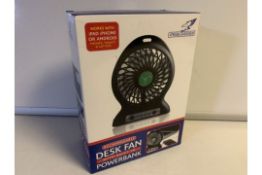 10 X NEW BOXED FALCON RECHARGEABLE DESK FAN WITH BUILT IN POWER BANK