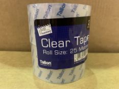 144 X BRAND NEW PACKS OF 25 METRE ROLLS OF CLEAR TAPE IN 2 BOXES