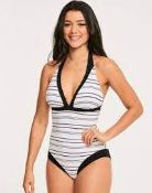 11 X BRAND NEW FIGLEAVES WHITE STRIPE AMALFI STRIPE PLUNGE TUMMY CONTROL SWIMSUITS SIZE 16 RRP £45