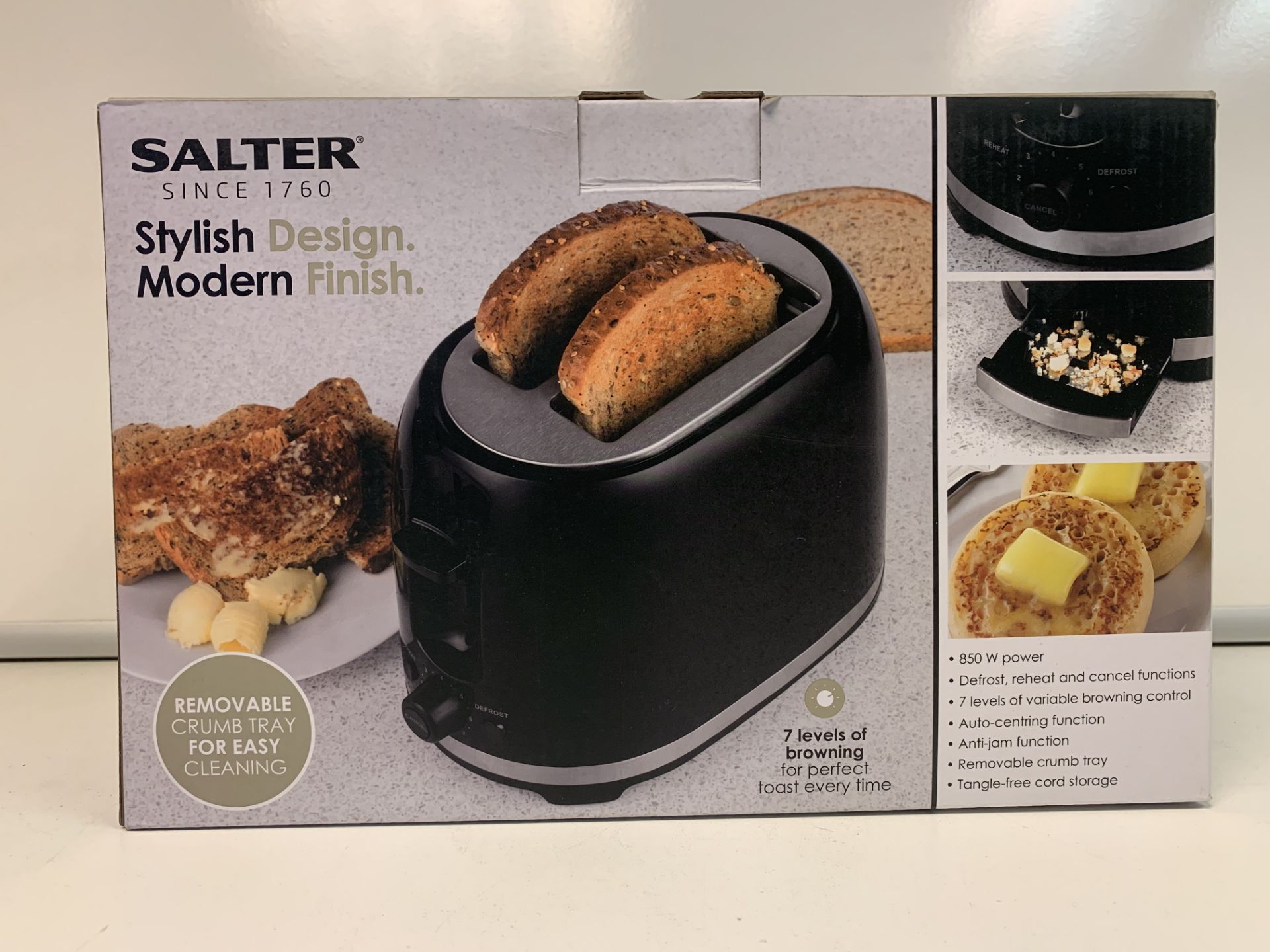 6 X BRAND NEW SALTER DECO 2 SLICE TOASTERS WITH REMOVABLE CRUMB TRAY FOR EASY CLEANING