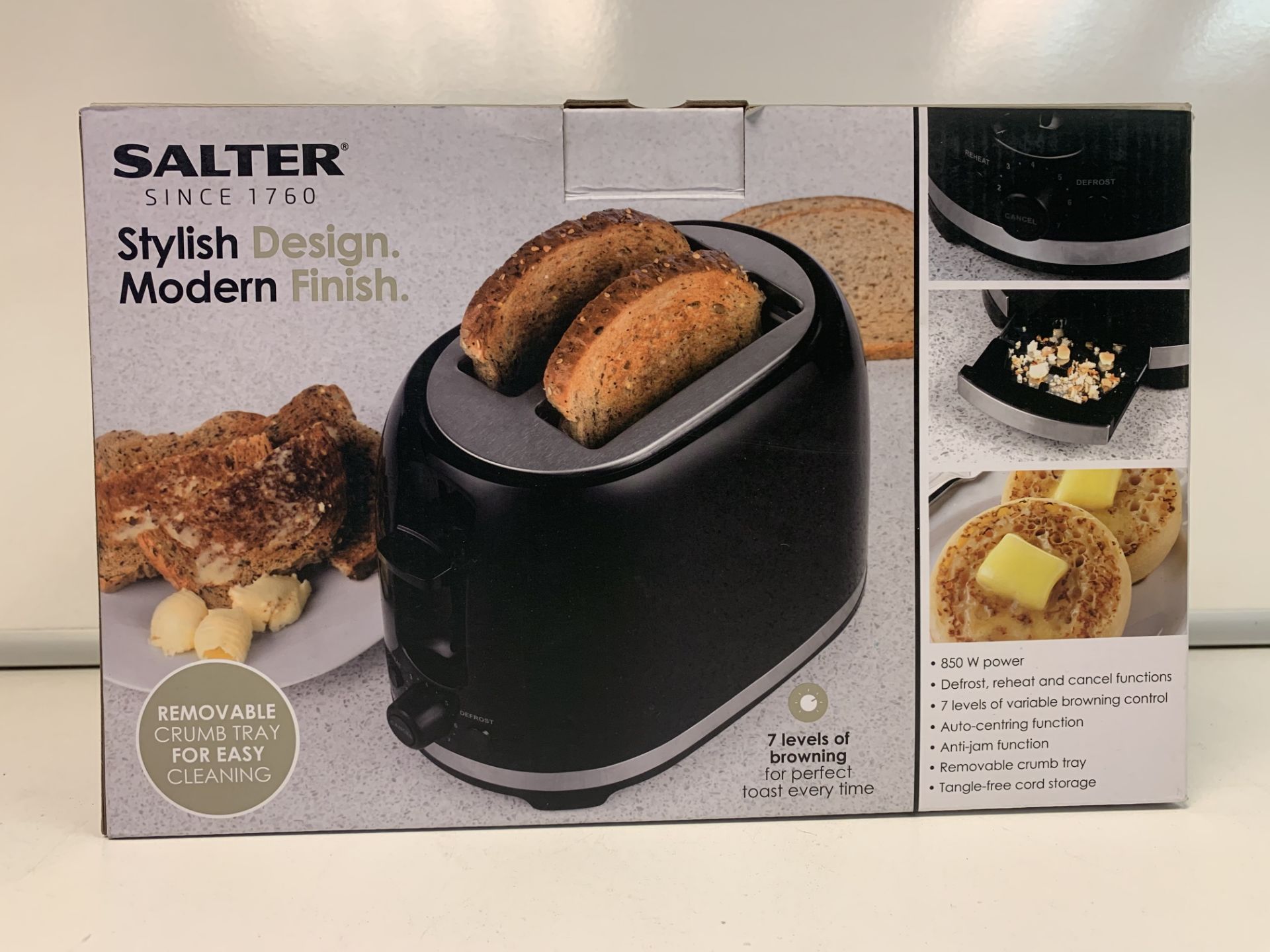 6 X BRAND NEW SALTER DECO 2 SLICE TOASTERS WITH REMOVABLE CRUMB TRAY FOR EASY CLEANING