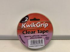 192 X BRAND NEW PACKS OF 2 KWIK GRIP 19MM X 50M CLEAR TAPE IN 2 BOXES