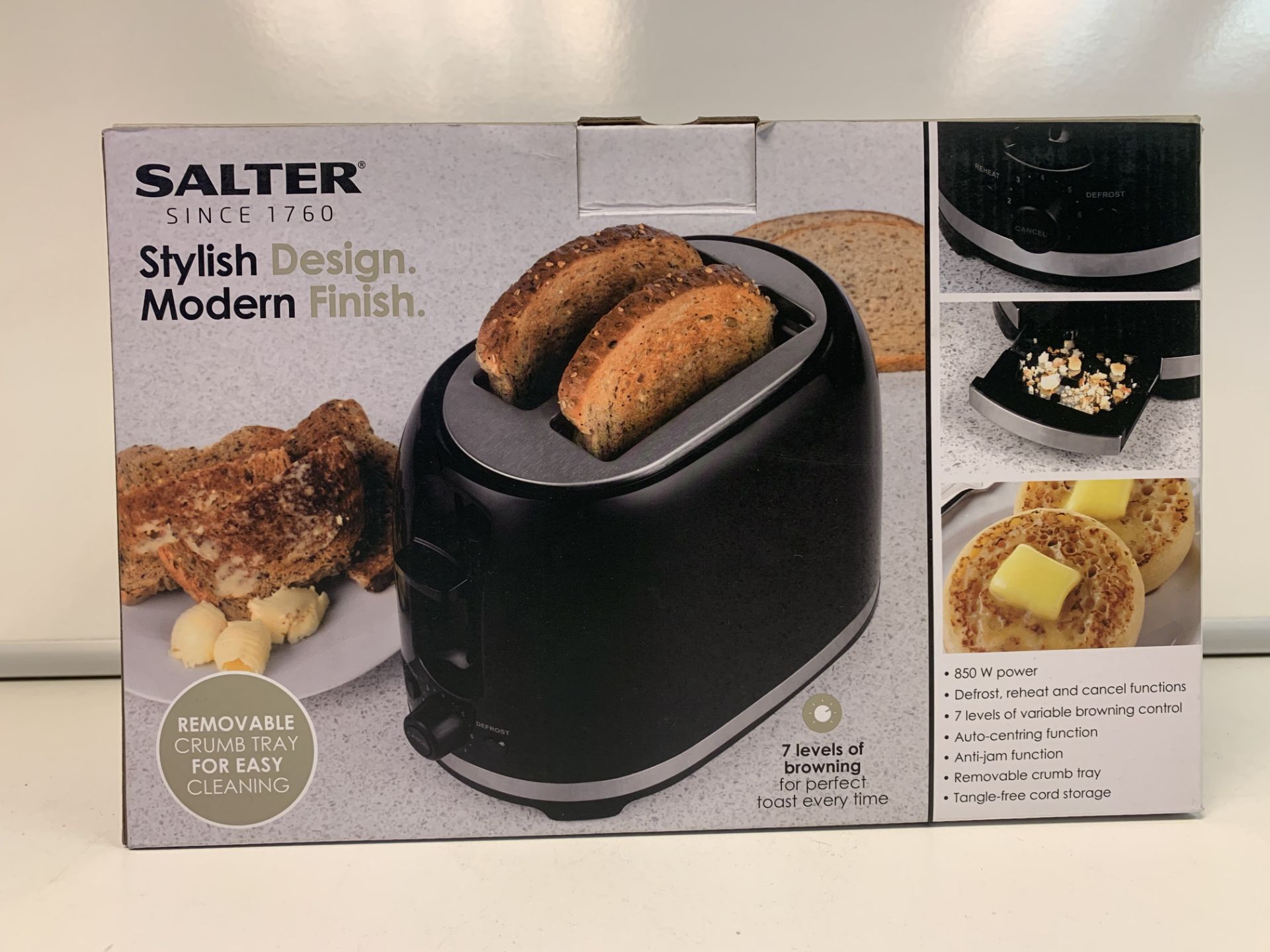 6 X BRAND NEW SALTER DECO 2 SLICE TOASTERS WITH REMOVABLE CRUMB TRAY FOR EASY CLEANING