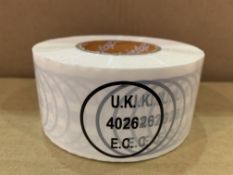 108 X BRAND NEW ROLLS OF 150MTR WHITE PRINTED TAPE IN 3 BOXES