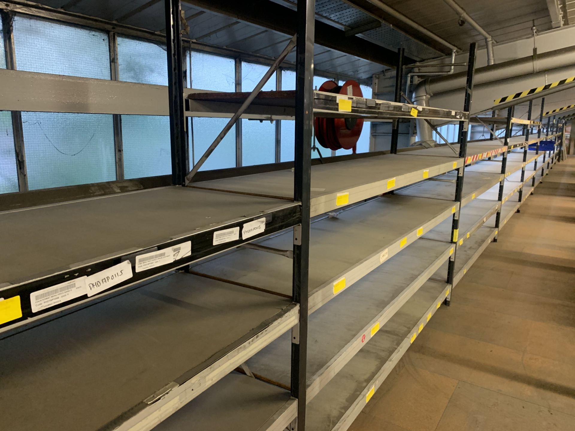 13 BAYS OF WAREHOUSE RACKING TO INCLUDE 14 UPRIGHTS & APPROX. 120 CROSS BEAMS. EACH BAY IS APPROX.