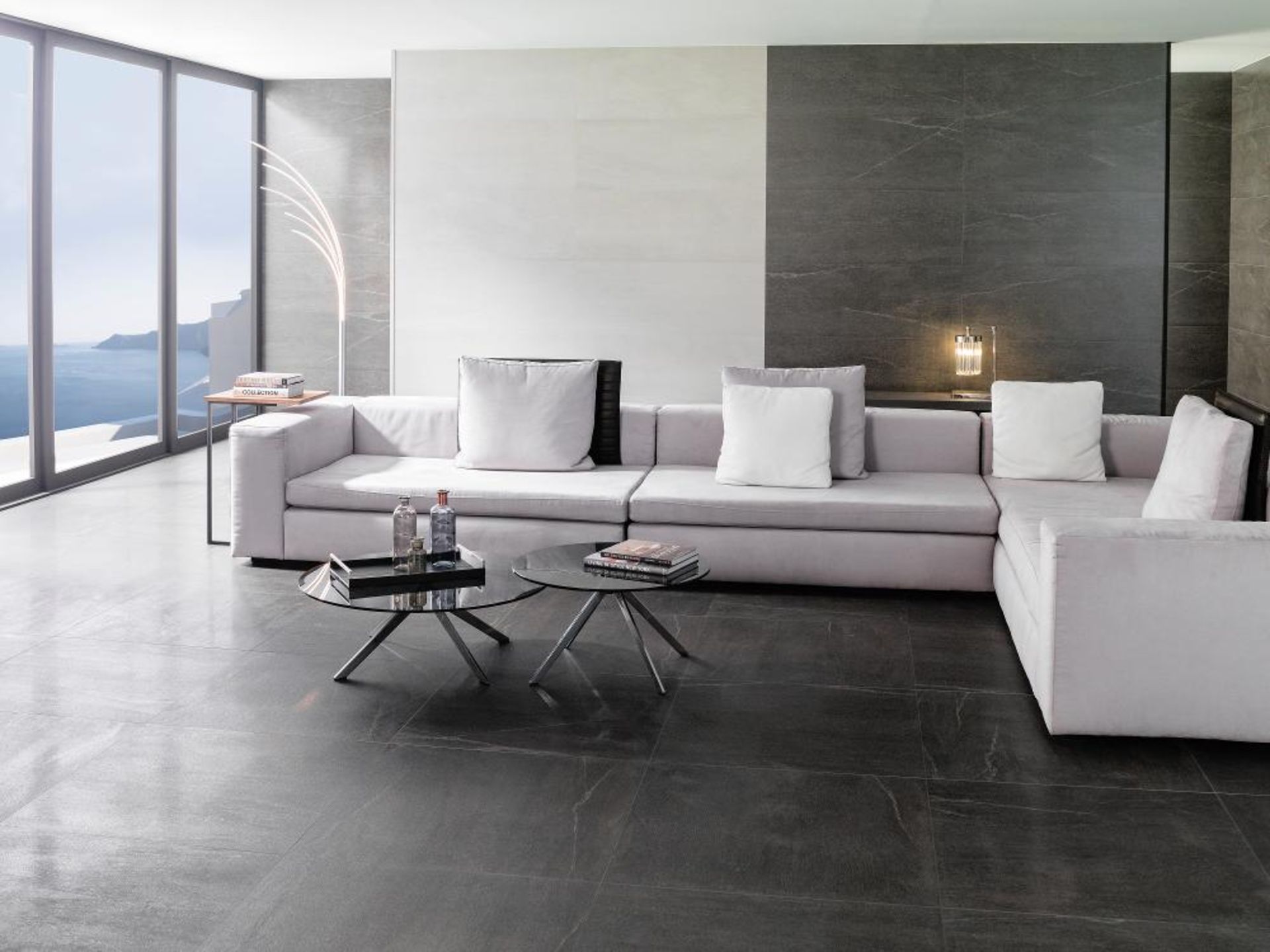 19.40m2 of Porcelanosa Black Naure Tiles. 29.7x29.7cm per tile, 0.97m2 per pack. A high quality