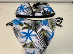 20 X BRAND NEW WHITE AND BLACK MULTI COLOUR BIKINI SWIMSUITS SIZES VARY BETWEEN 10,12,14 AND 16