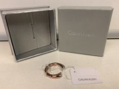 CALVIN KLEIN ROSE COLOURED FASHION RING WITH 2 WHITE STONES AND DISPLAY BOX