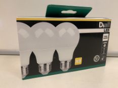 36 X NEW BOXED PACKS OF 3 DIALL LED COOL WHITE LIGHTBULBS 10.5W=75W. E27 FITTING