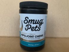 108 X BRAND NEW TUBS OF 60 SMUG PETS MAXIMUM STRENGTH HIP AND JOINT CHEWS 60 EXP 9/20 (642/18)