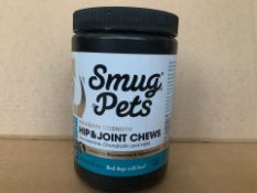 108 X BRAND NEW TUBS OF 60 SMUG PETS MAXIMUM STRENGTH HIP AND JOINT CHEWS 60 EXP 9/20 (641/18)