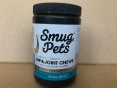 108 X BRAND NEW TUBS OF 60 SMUG PETS MAXIMUM STRENGTH HIP AND JOINT CHEWS 60 EXP 9/20 (640/18)