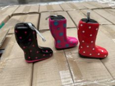 1 x Pallet containing THE SILVER CRANE CO tins - Small welly tin in 3 styles. Red, Floral & black.