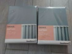 (Z124) PALLET TO CONTAIN 64 X NEW PACKAGED TAOWA CURTAINS. SIZE: 228x167CM. GREY BLUE. RRP £32 EACH