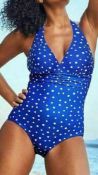 5 X BRAND NEW INDIVIDUALLY PACKAGED FIGLEAVES BLUE/WHITE POLKA DOT TUSCANY SPOT HALTER SWIMSUITS