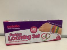 60 X NEW BOXED ESTELLE 600 PIECE FASHION LOOMING SETS. EACH INCLUDES 600 BANDS & ACCESSORIES (622/