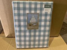 9 X BRAND NEW GINGHAM BLUE EMBELISHED LINED CURTAINS 137 X 137CM (387/25)