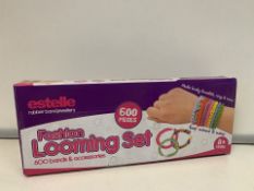 60 X NEW BOXED ESTELLE 600 PIECE FASHION LOOMING SETS. EACH INCLUDES 600 BANDS & ACCESSORIES (620/