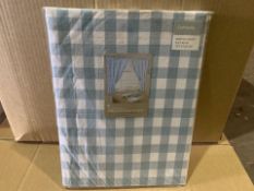 8 X BRAND NEW GINGHAM BLUE EMBELISHED LINED CURTAINS 137 X 137CM (390/25)