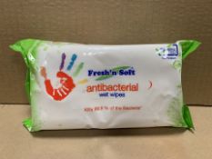 96 X PACKS OF FRESH AND SOFT ANTIBACTERIAL WET WIPES IN 4 BOXES (1340/25)