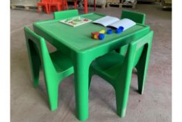 2 X BRAND NEW CHILDRENS GREEN GARDEN SETS OF 1 TABLE AND 4 CHAIRS