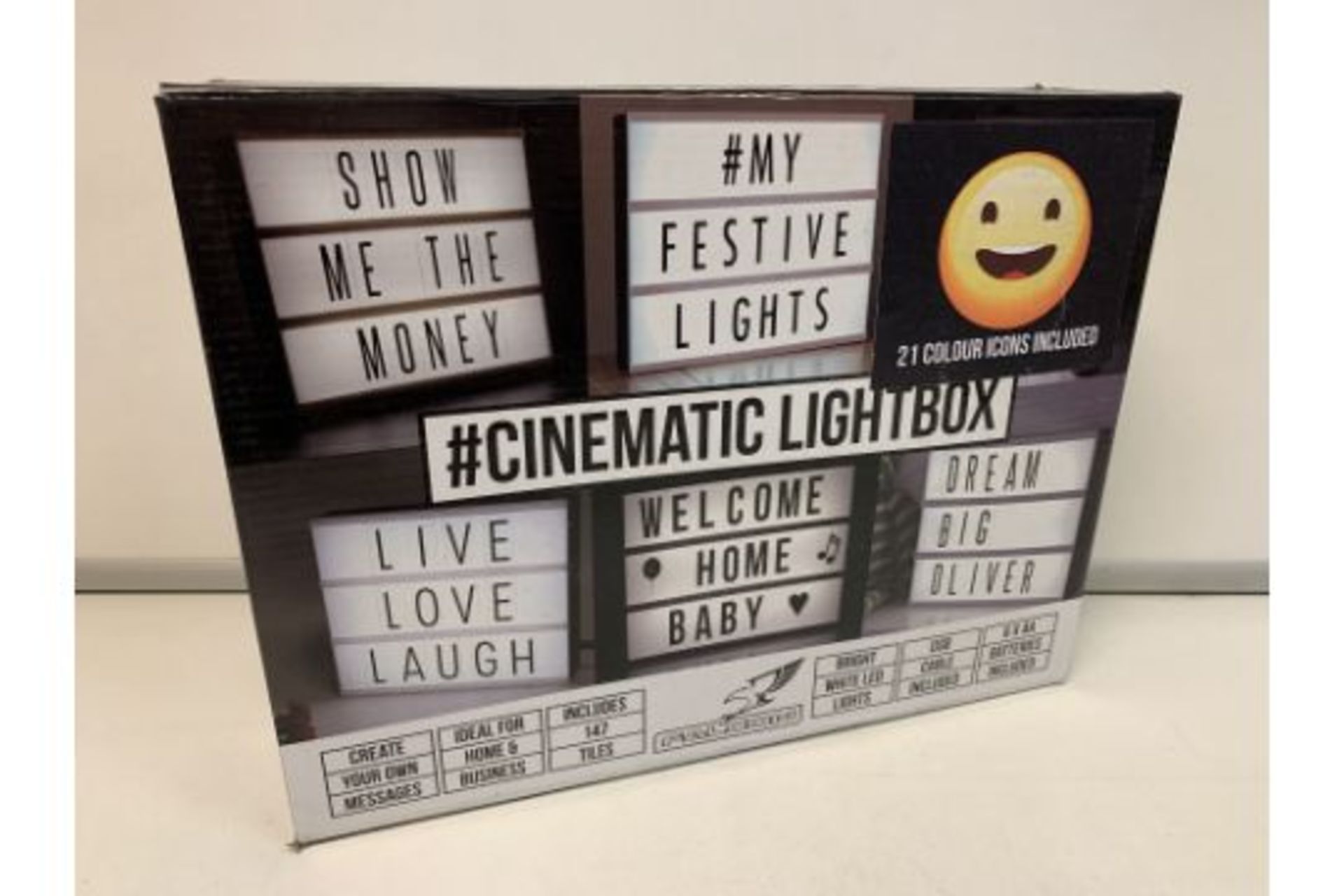 12 X NEW BOXED FALCON LARGE CINEMATIC LIGHTBOXES. INCLUDES: 147 TILES, BRIGHT WHITE LEDS, 21