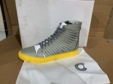 4 X BRAND NEW BOXED CIPHER RADIAL HIGH TOP TRAINERS SILVER/OPTIC/YELLOW RRP £200 EACH