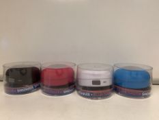 20 X NEW PACKAGED BLUETOOTH WATERPROOF SHOWER SPEAKERS IN VARIOUS COLOURS. RRP £18 EACH