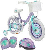 BOXED 14 INCH VIOLET GIRLS BIKE WITH FRONT BASKET & STABLISERS