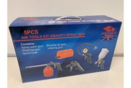 5 X BRAND NEW BOXED 5 PIECE AIR TOOLS KIT GRAVITY SPRAY GUNS