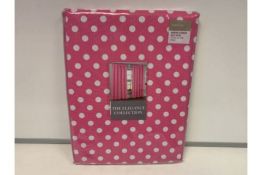 PALLET TO CONTAN 56 X NEW SEALED SETS OF THE ELEGANCE COLLECTION POLKA DOT PINK TAPE CURTAINS. SIZE: