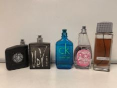 5 X PERFUMES/AFTERSHAVES 80-100% FULL INCLUDING CALVIN KLEIN, REPLAY, MOSCHINO ETC (1144/1)