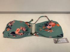10 X BRAND NEW INDIVIDUALLY PACKAGED PIECES GREEN FLOWER BIKINI BANDEAU TOPS IN VARIOUS SIZES (172/