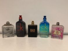 5 X PERFUMES/AFTERSHAVES 80-100% FULL INCLUDING DIESEL, CALVIN KLEIN, JUICY COUTURE ETC (1136/1)