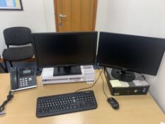 DELL PC WITH DELL MONITOR, PHILLIPS MONITOR, MICROSOFT KEYBOARD AND MOUSE AND YEOLINK PHONE